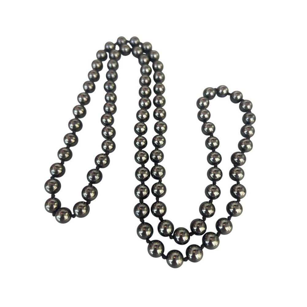 Vintage Estate Metallic Hematite Bead Necklace Knotted Betwwen No Clasp 33"